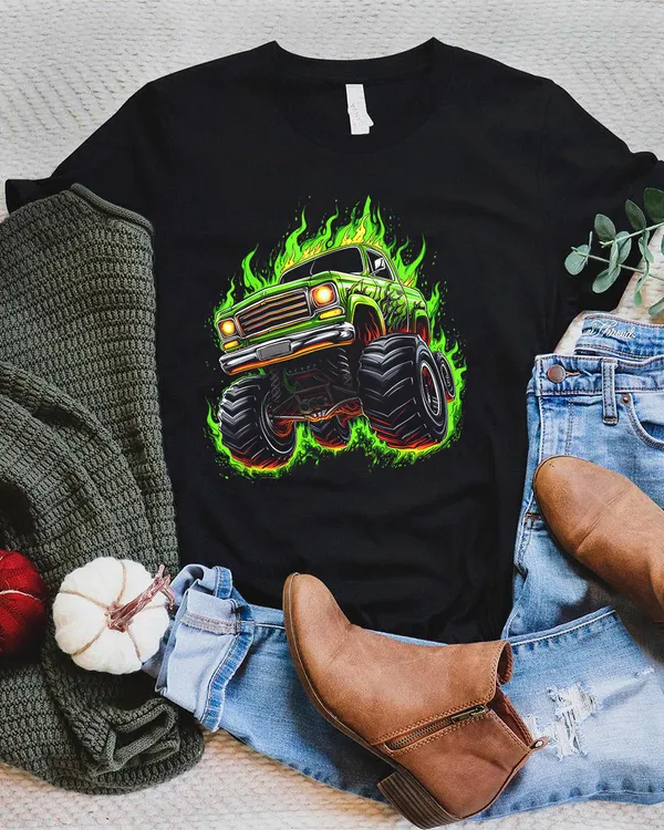 Retro Vintage Monster Truck Retro Sunset Monster Truck Boys T-Shirt